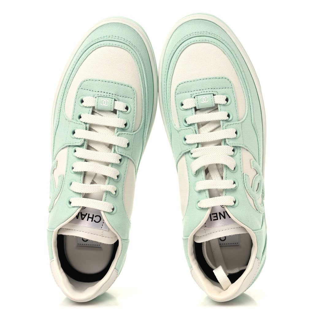 Cotton Sneakers 38.5 Light Turquoise White