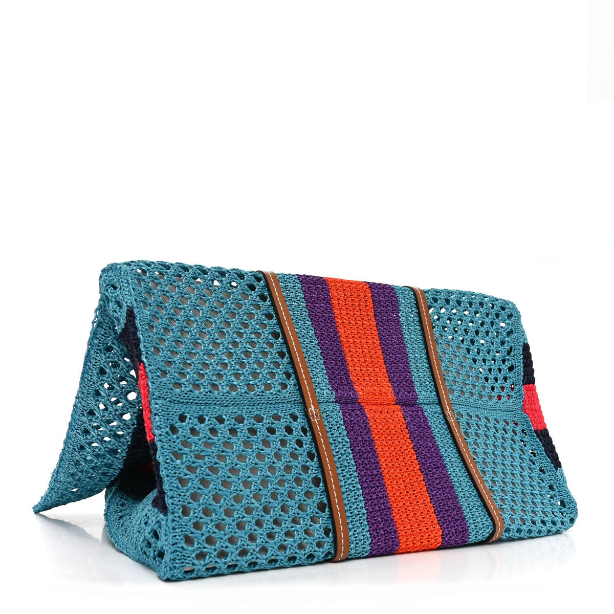 Raffia Web Woven Interlocking G Tote Blue Multicolor
