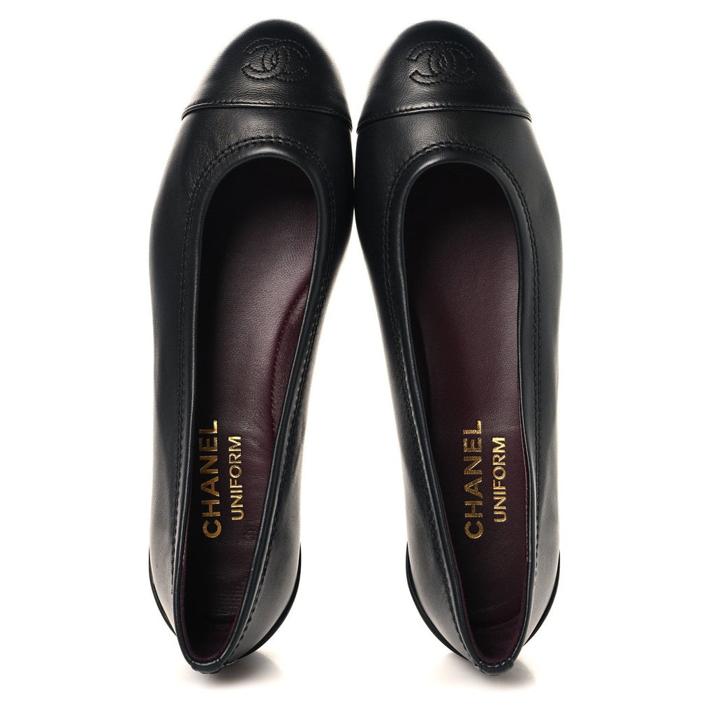 Lambskin Cap Toe CC Uniform Ballerina Flats 37 Black