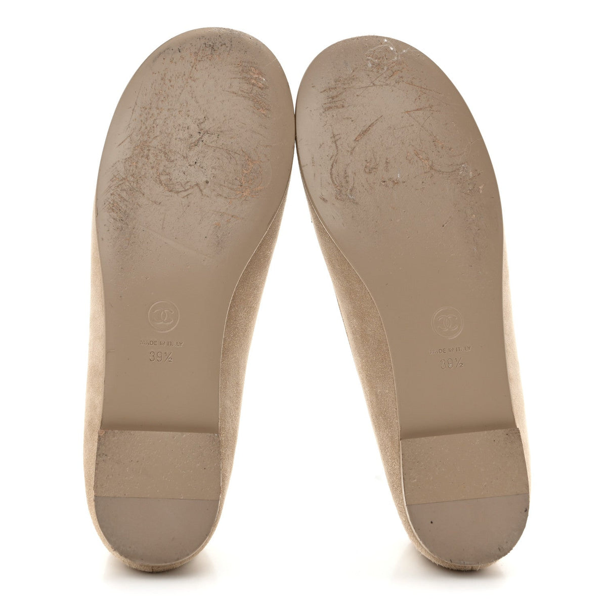 Suede Crystal CC Mocassin Loafers 39.5 Beige