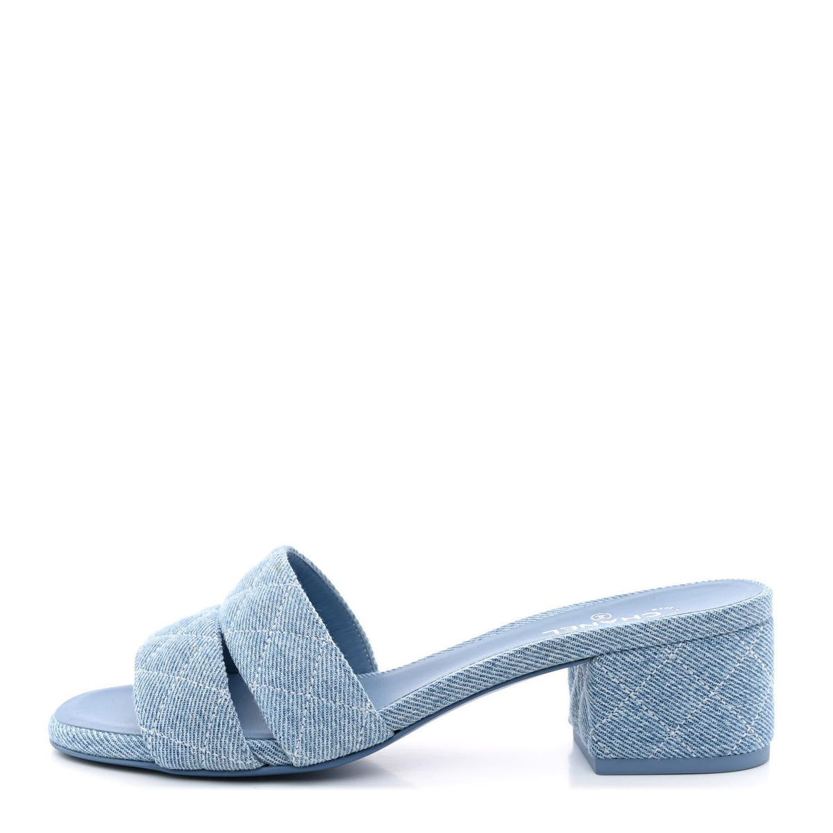 Denim Quilted Mules 38 Blue