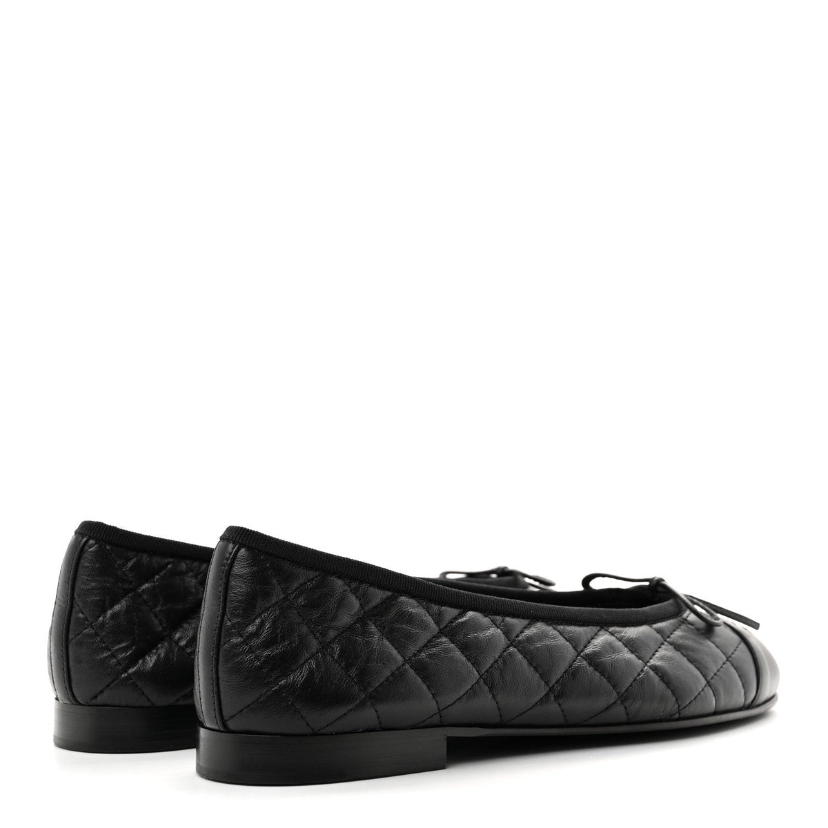 Aged Calfskin Quilted CC Cap Toe Ballerina Flats 38.5 Black