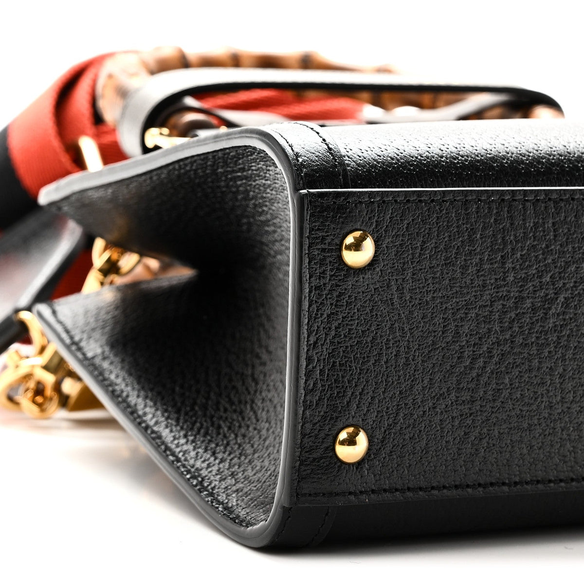 Textured Dollar Calfskin Web Mini Diana Tote Bag Black