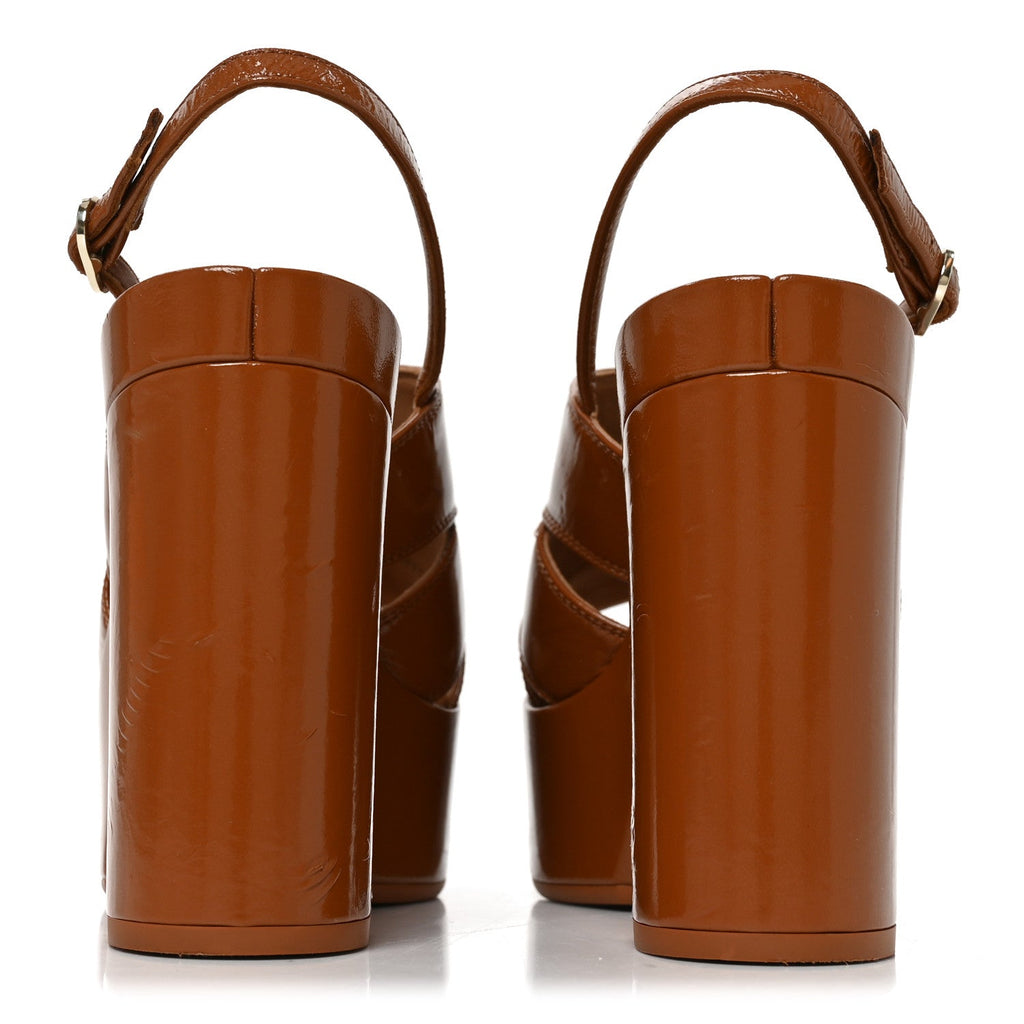 Crumpled Patent Lambskin Platform Sandals 38 Light Brown