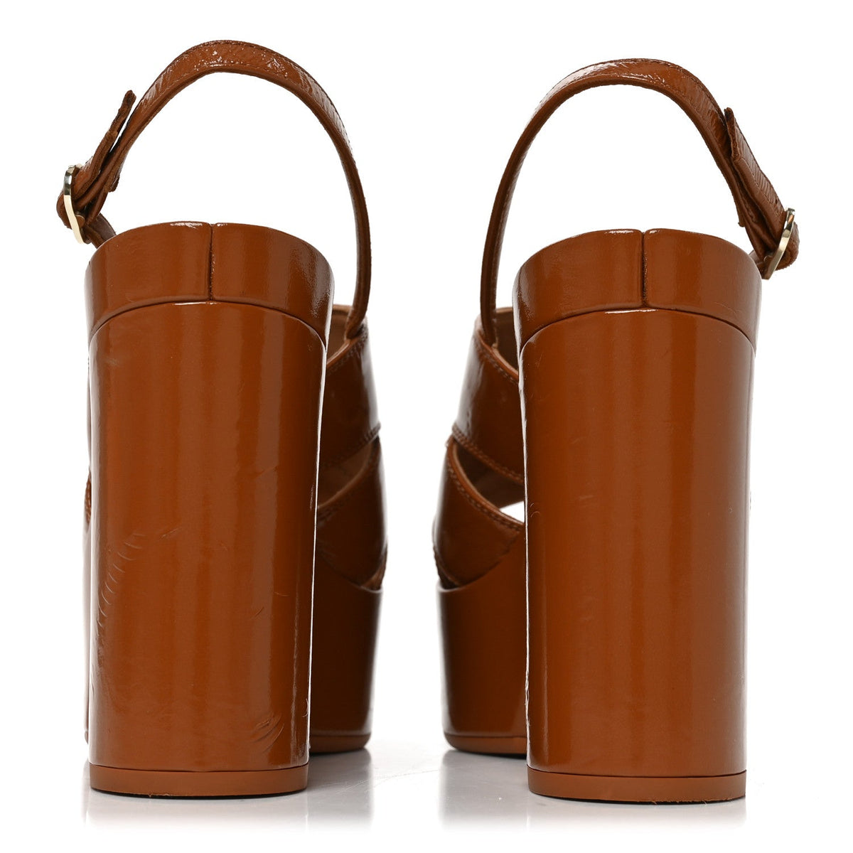 Crumpled Patent Lambskin Platform Sandals 38 Light Brown