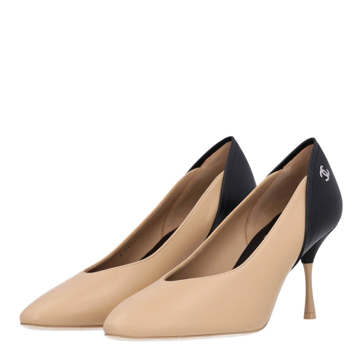 Lambskin Calfskin Cap Toe Pumps 40 Black Beige