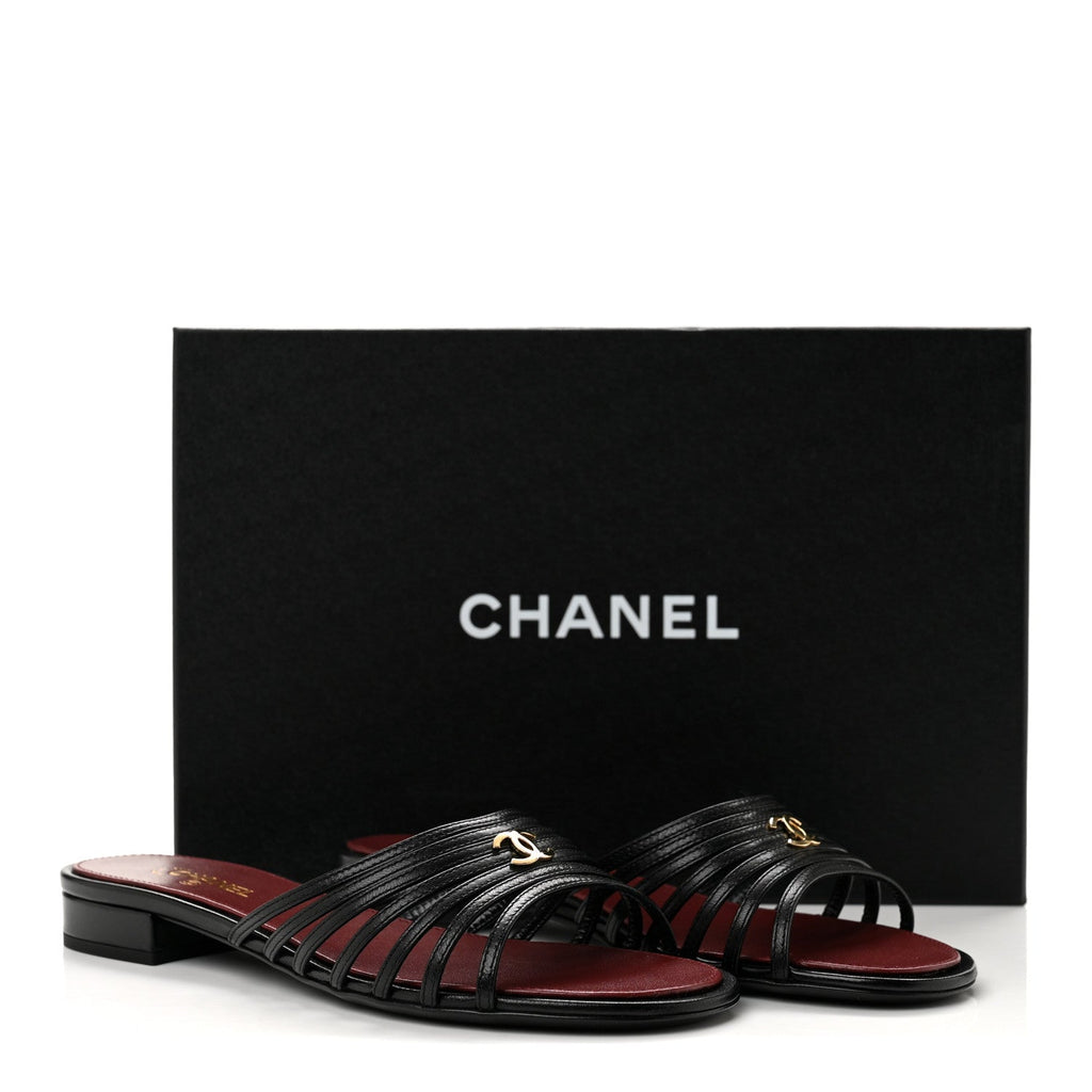 Goatskin Caged CC Slide Sandals 37 Black