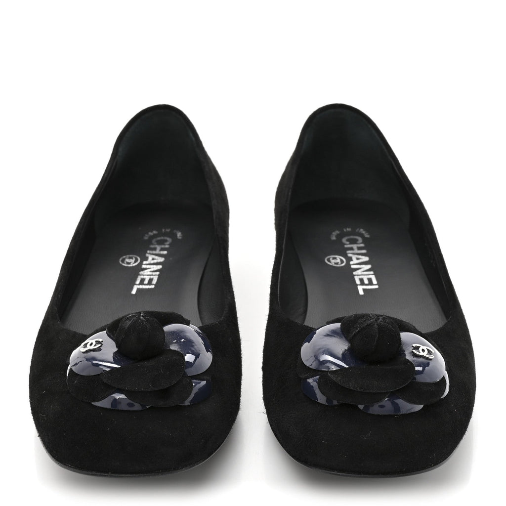 Suede Patent Camellia CC Ballerina Flat 37 Navy Black
