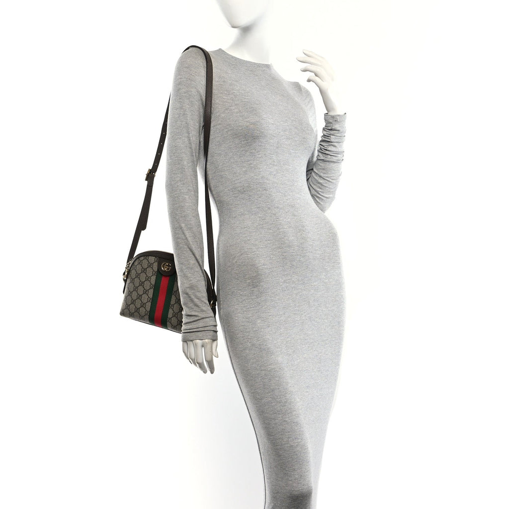 GG Supreme Monogram Textured Dollar Calfskin Web Small Ophidia Dome Shoulder Bag Beige Ebony New Acero