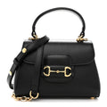 Glazed Textured Calfskin Mini Horsebit 1955 Top Handle Flap Bag Black