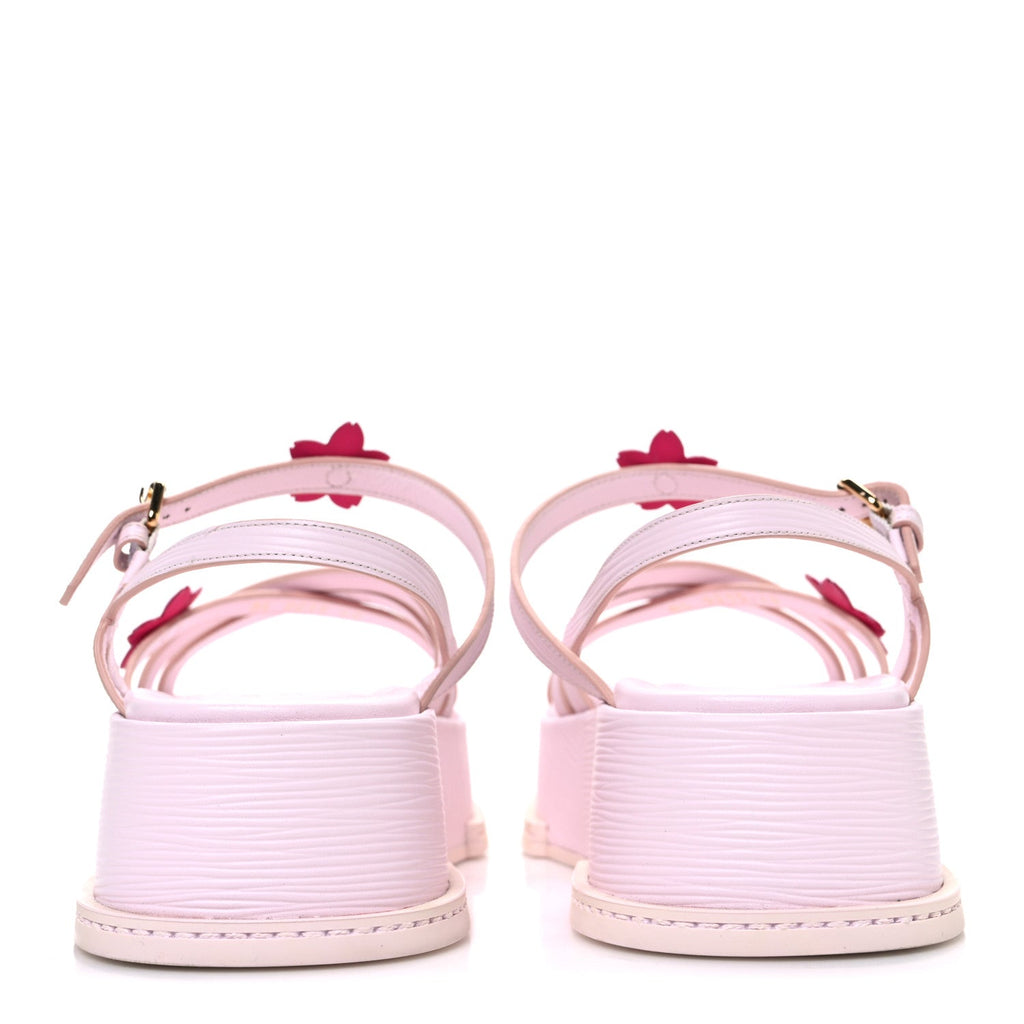 LV X TM Cherry Blossom Calfskin Maya Flatform Sandals 40 Light Pink