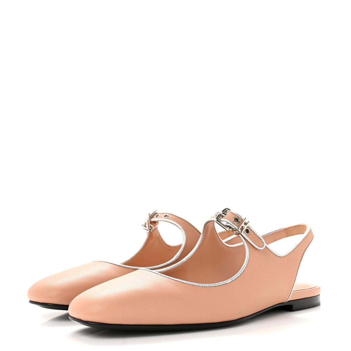 Goatskin Metallic Nappa Kleo Slingback Flats 37 Beige Perlino Gris Argente