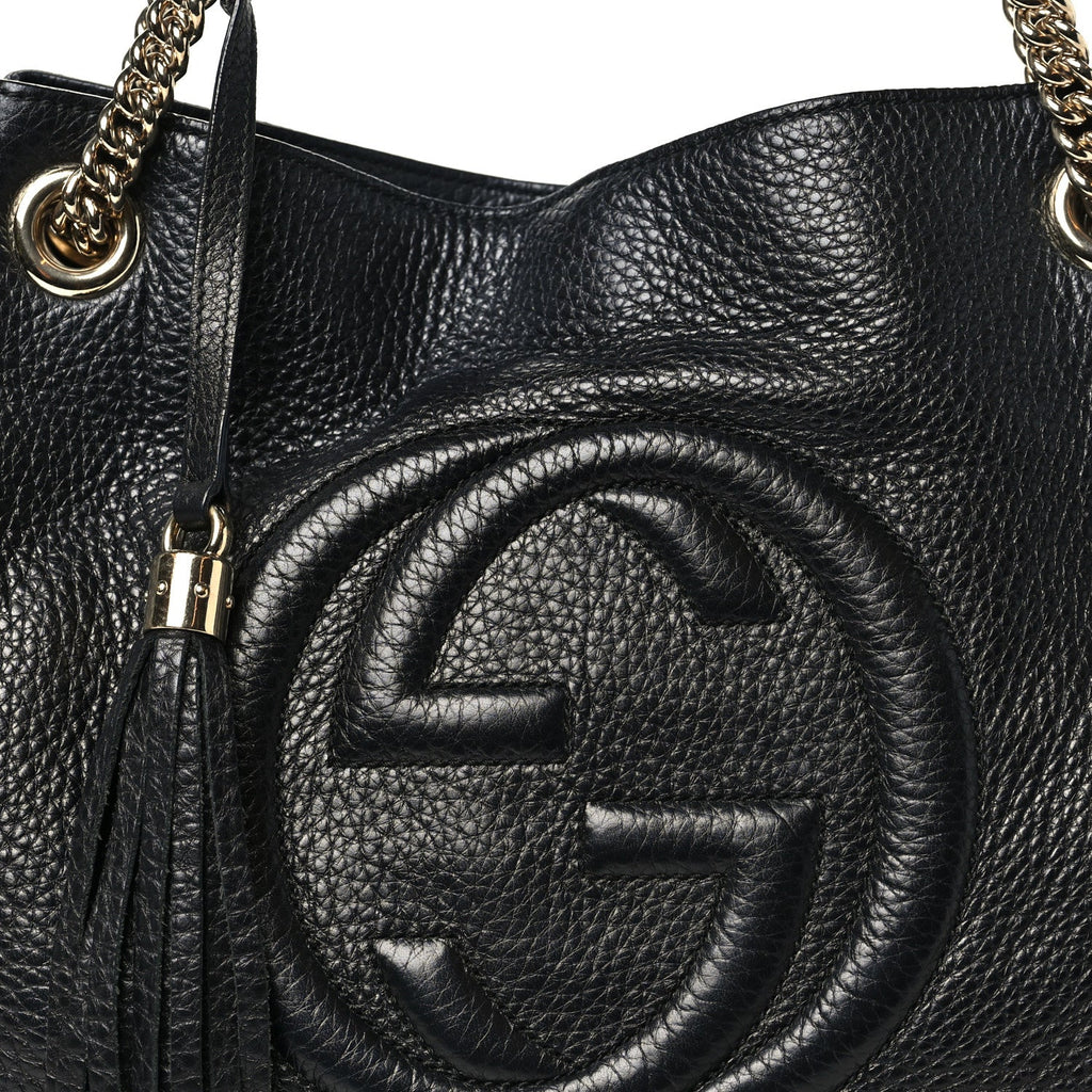 Pebbled Calfskin Medium Soho Chain Shoulder Bag Black