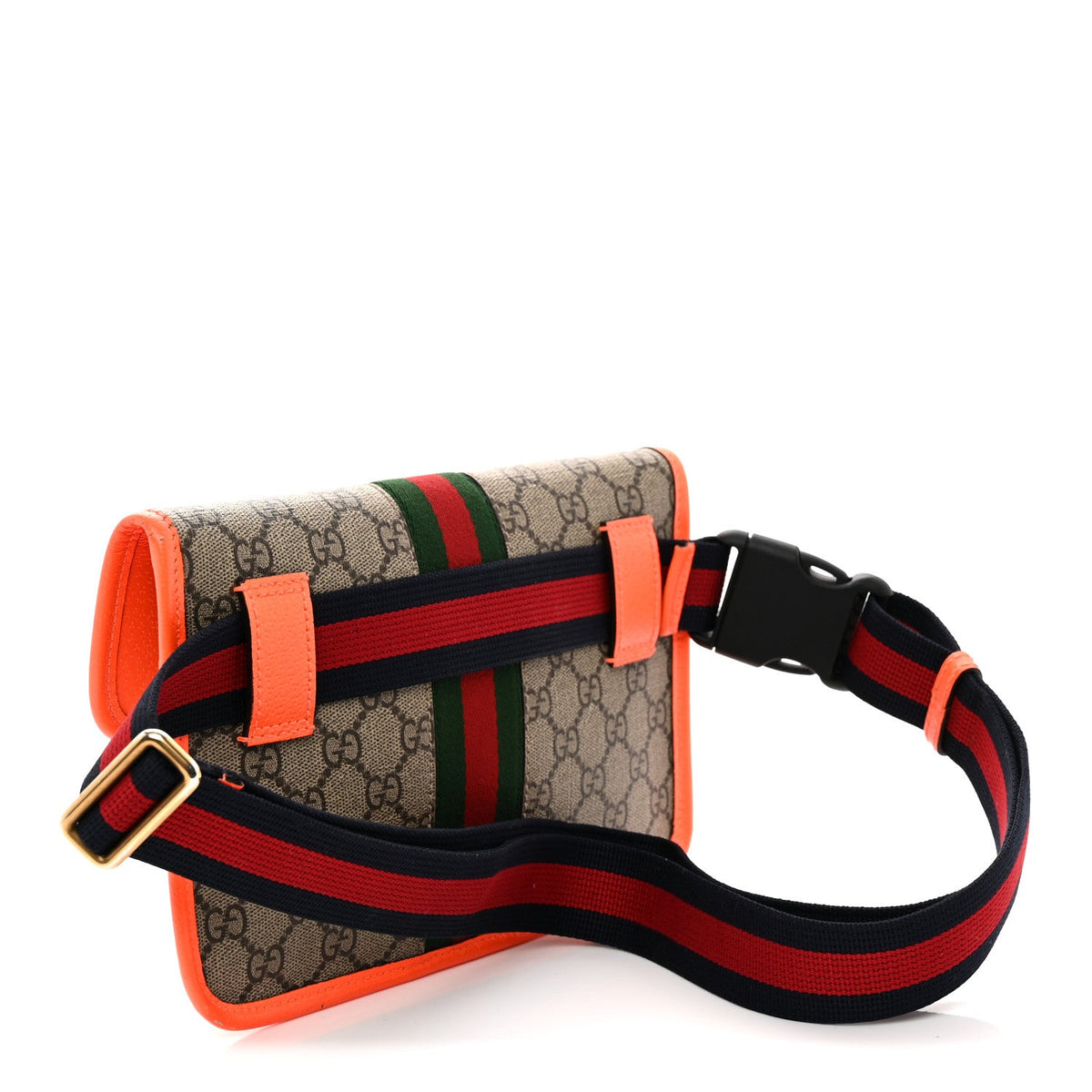 GG Supreme Monogram Web Small Ophidia Belt Bag Beige Ebony Orange Fluo