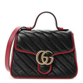 Vintage Effect Calfskin Matelasse Diagonal Mini Torchon GG Marmont Top Handle Shoulder Bag Black Romantic Cherry