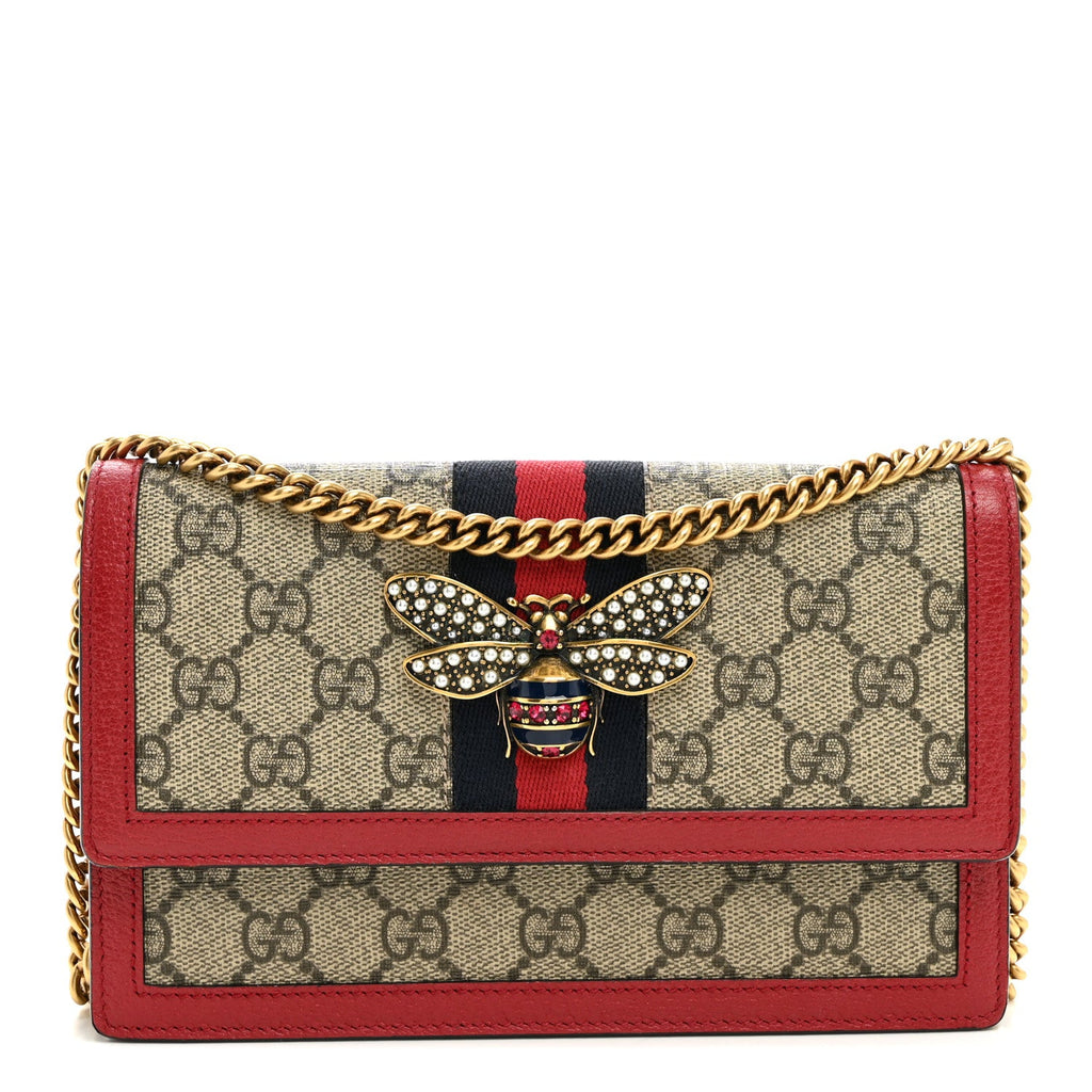 GG Supreme Monogram Web Queen Margaret Chain Wallet Red