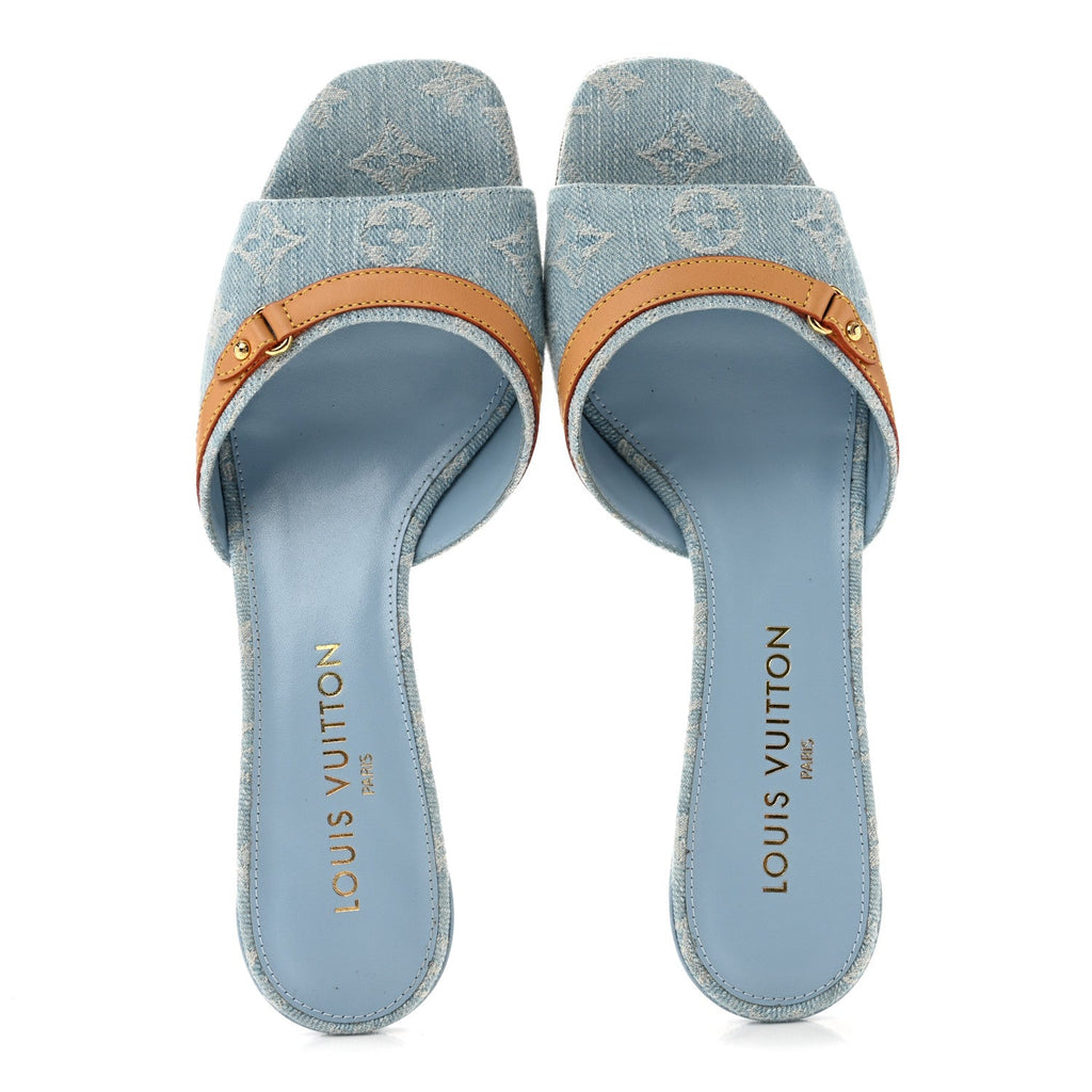 Monogram Denim 6AM Mules 40 Light Blue