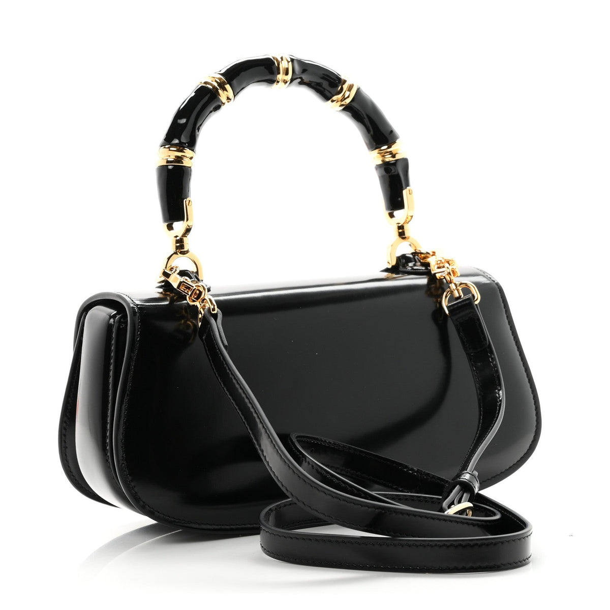 Shiny Polished Calfskin Medium Bamboo Diva Black