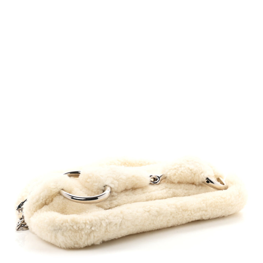 Merino Wool Medium Maxi Horsebit Chain Shoulder Bag Off White