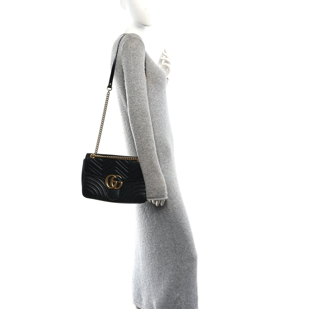 Calfskin Matelasse Medium GG Marmont Shoulder Bag Black