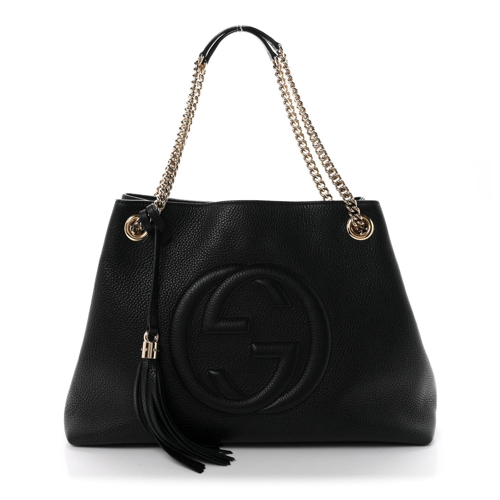 Pebbled Calfskin Medium Soho Chain Shoulder Bag Black