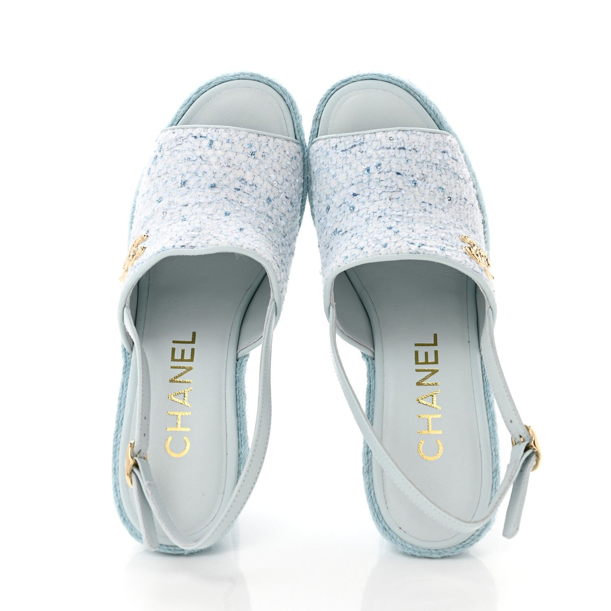 Tweed Braided Cord Wedge Sandals  37 Blue