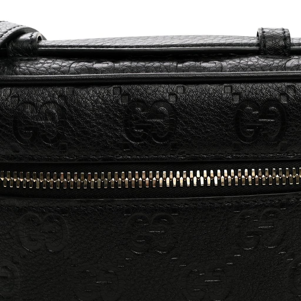 GG Calfskin Embossed Emblem Super MIni Crossbody Bag Black