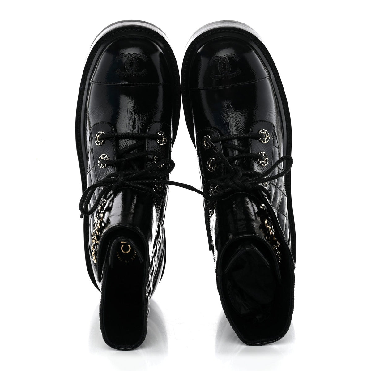 Shiny Goatskin Calfskin Quilted Lace Up Combat Boots 38 Black