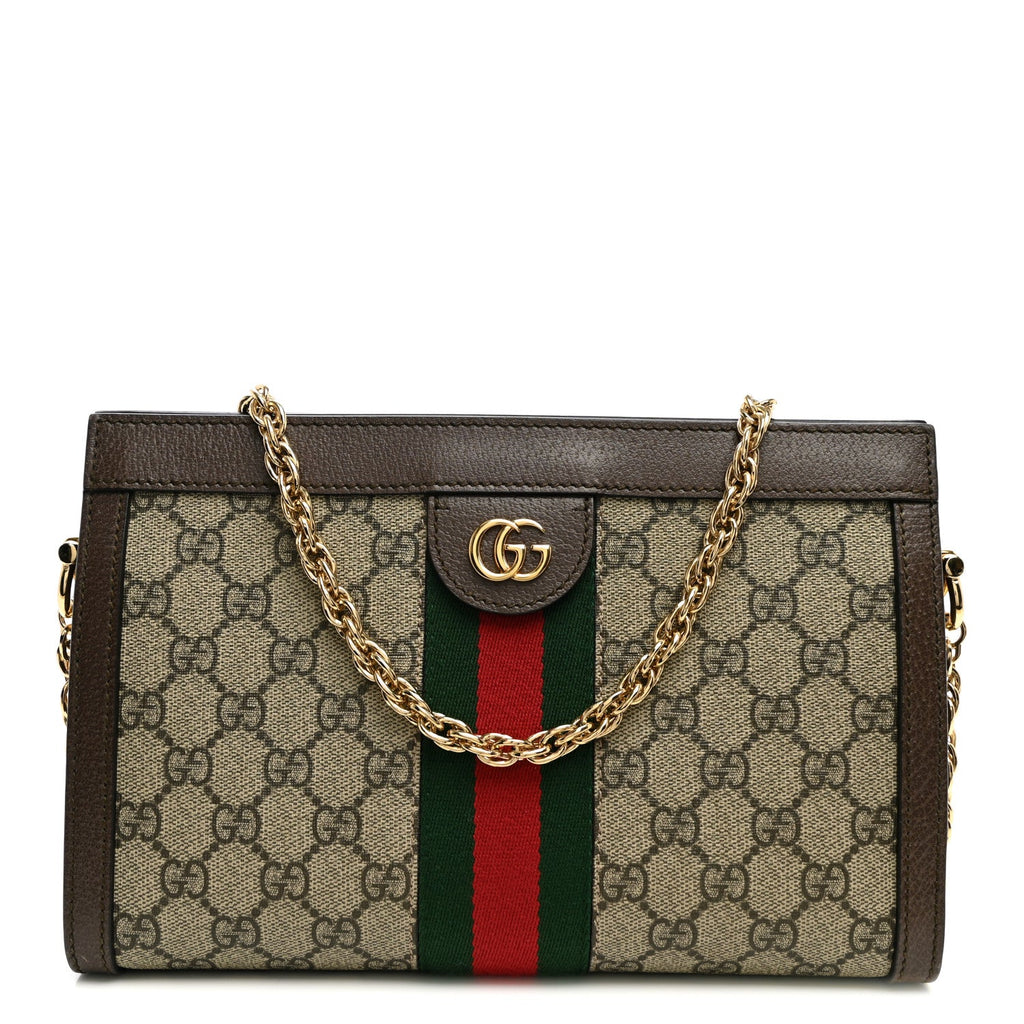 GG Supreme Monogram Web Small Ophidia Chain Shoulder Bag Brown