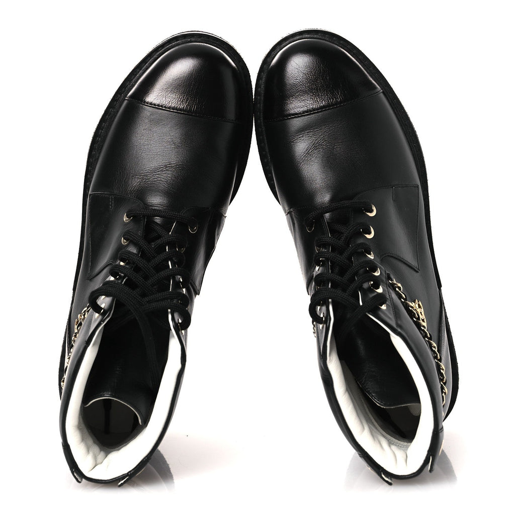 Calfskin Shiny Calfskin Chain Lace Up CC Short Boots 38.5 Black