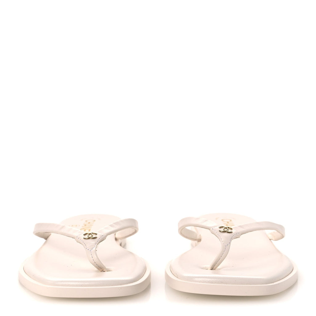 Goatskin CC Times Square Thong Sandals 38 Beige