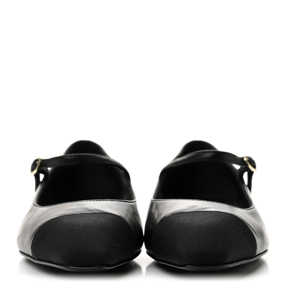 Lambskin Grosgrain Cap Toe CC Mary Jane Flats 37 Black