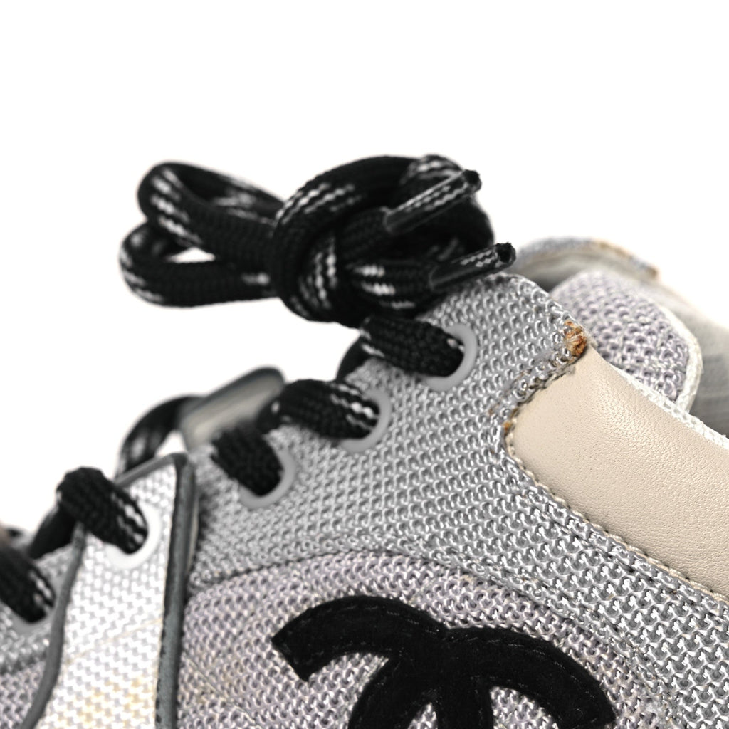 Mesh Suede Calfskin Grained Calfskin Womens CC Sneakers 37 Grey White