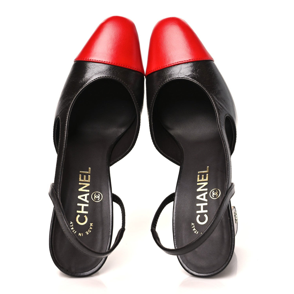 Crumpled Shiny Lambskin Cap Toe CC Slingback Pumps 37 Dark Brown Red
