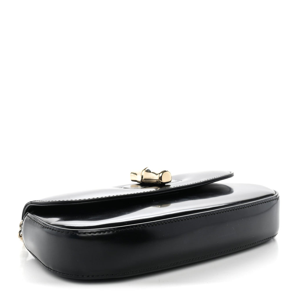 Shiny Calfskin Small Bamboo Night Bag Black