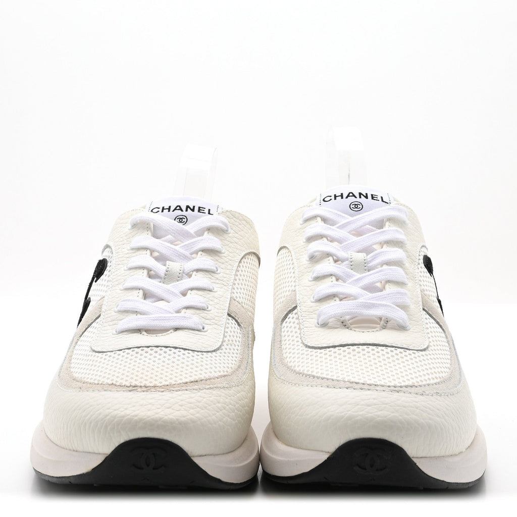 Calfskin Mesh Suede CC Sneakers 45 White Black