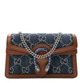 New Denim GG Monogram Dollar Calfskin Enamel Super Mini Dionysus Shoulder Bag Blue Tea Cuir Epilog Electric Blue