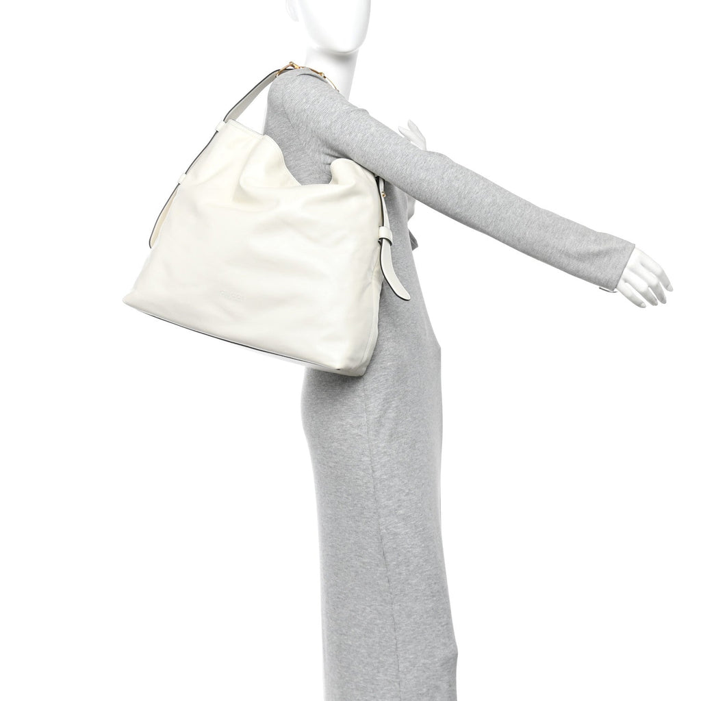 Calfskin Beatrix Horsebit Large Tote Bag Mystic White