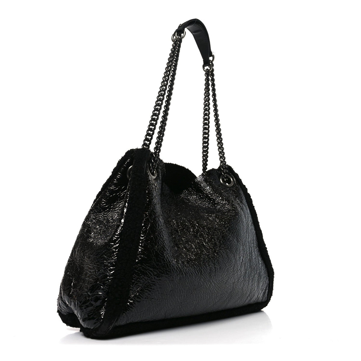 Patent Shearling Medium Soho Chain Shoulder Bag Black
