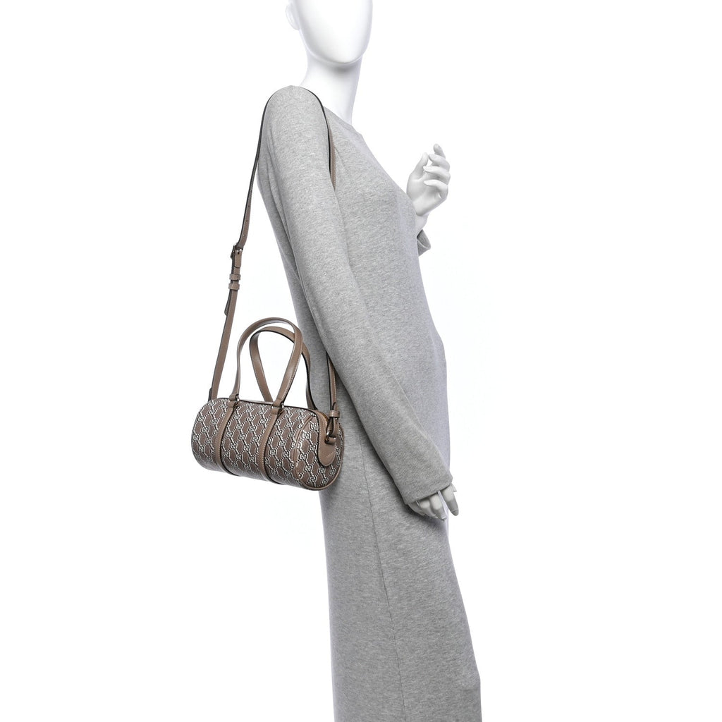 GG Shadow Monogram Top Handle Bowler Bag Rocky Ebony Grey White Rocky