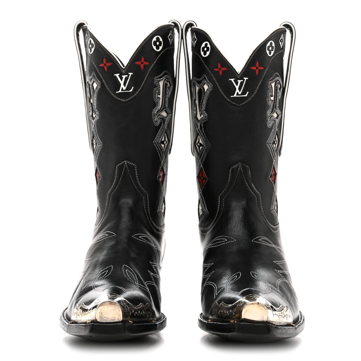 Calfskin LV Texan Mens Rider Boots 10.5 Black Silver