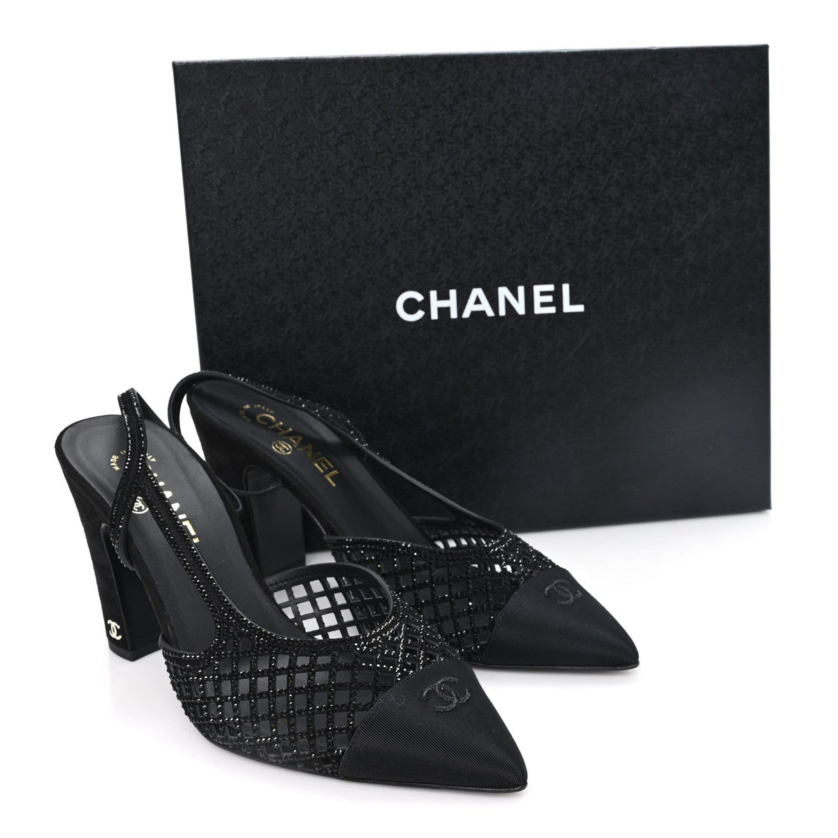 Suede Strass Grosgrain Cap Toe CC Slingback Pumps 39 Black