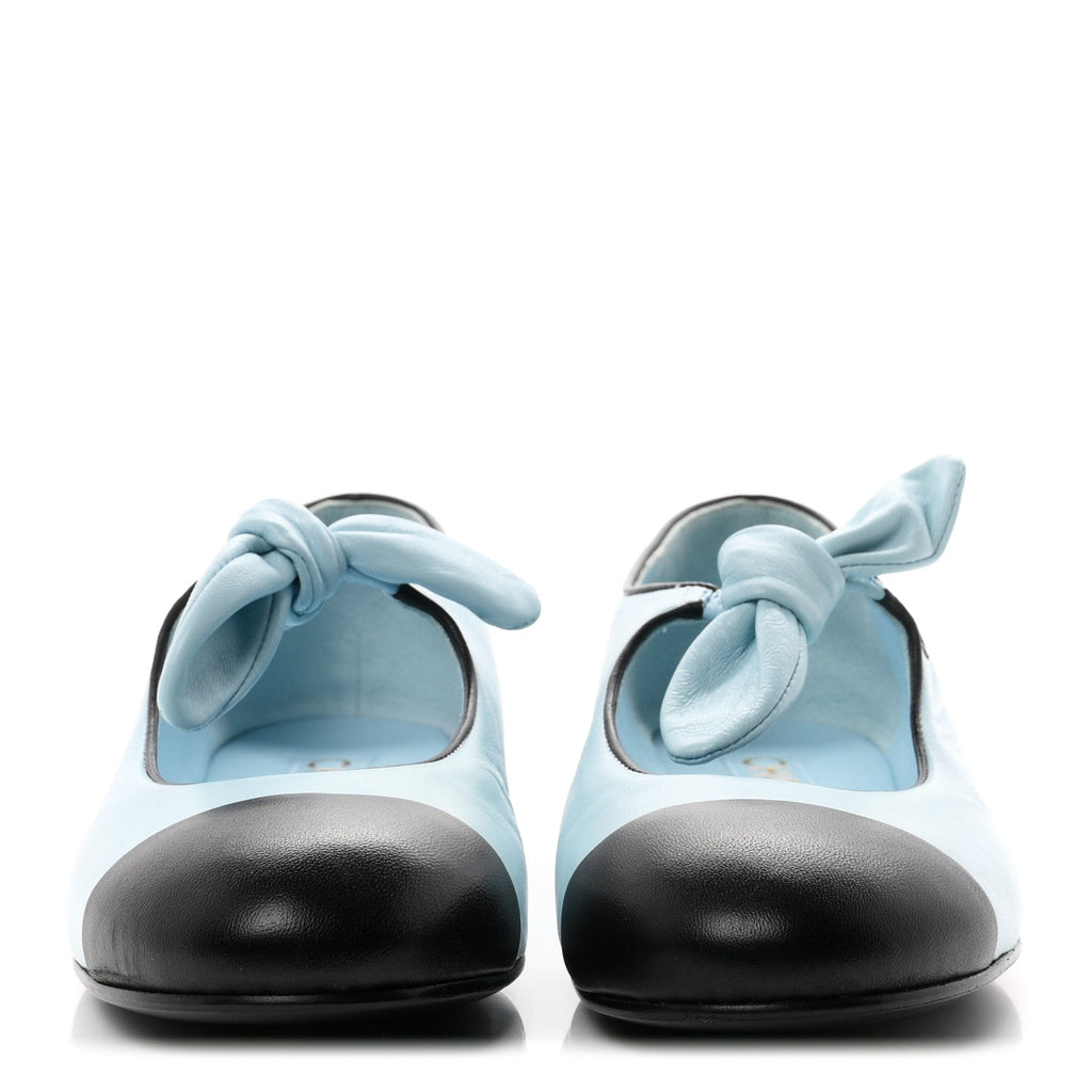 Lambskin Bow Mary Jane Flats 37.5  Light Blue Black