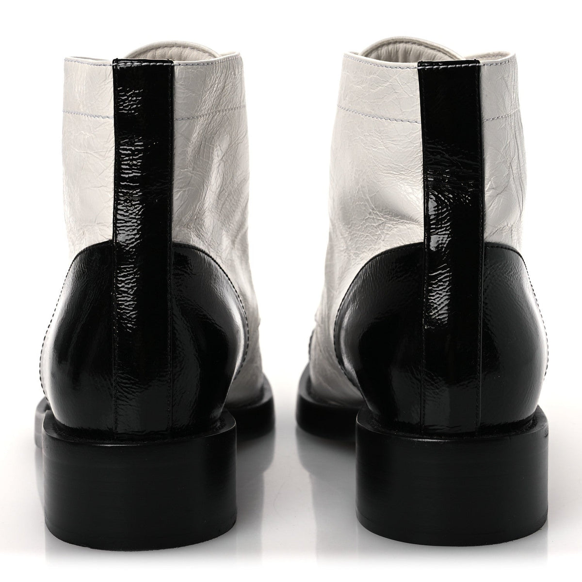Distressed Patent Cap Toe Combat Boots 38 White Black