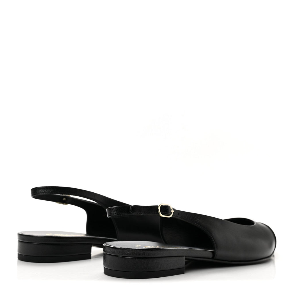 Goatskin Grosgrain Pointed Toe CC Slingback Flats 39 Black