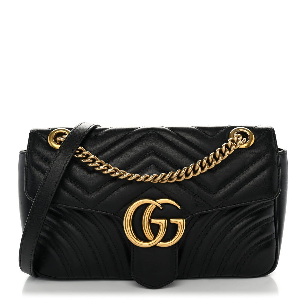 Calfskin Matelasse Small GG Marmont Shoulder Bag Black