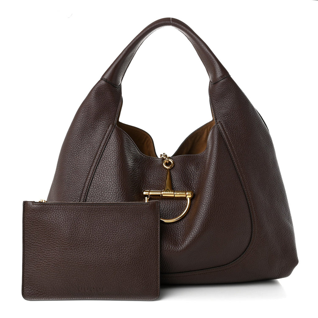 Grained Calfskin Softbit Maxi Shoulder Bag Dark Brown