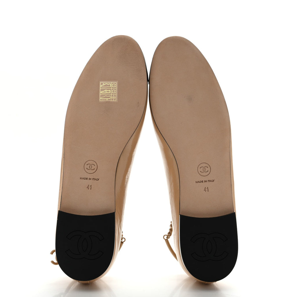 Lambskin Cap Toe Ankle Chain Ballerina Flats 41 Beige Black