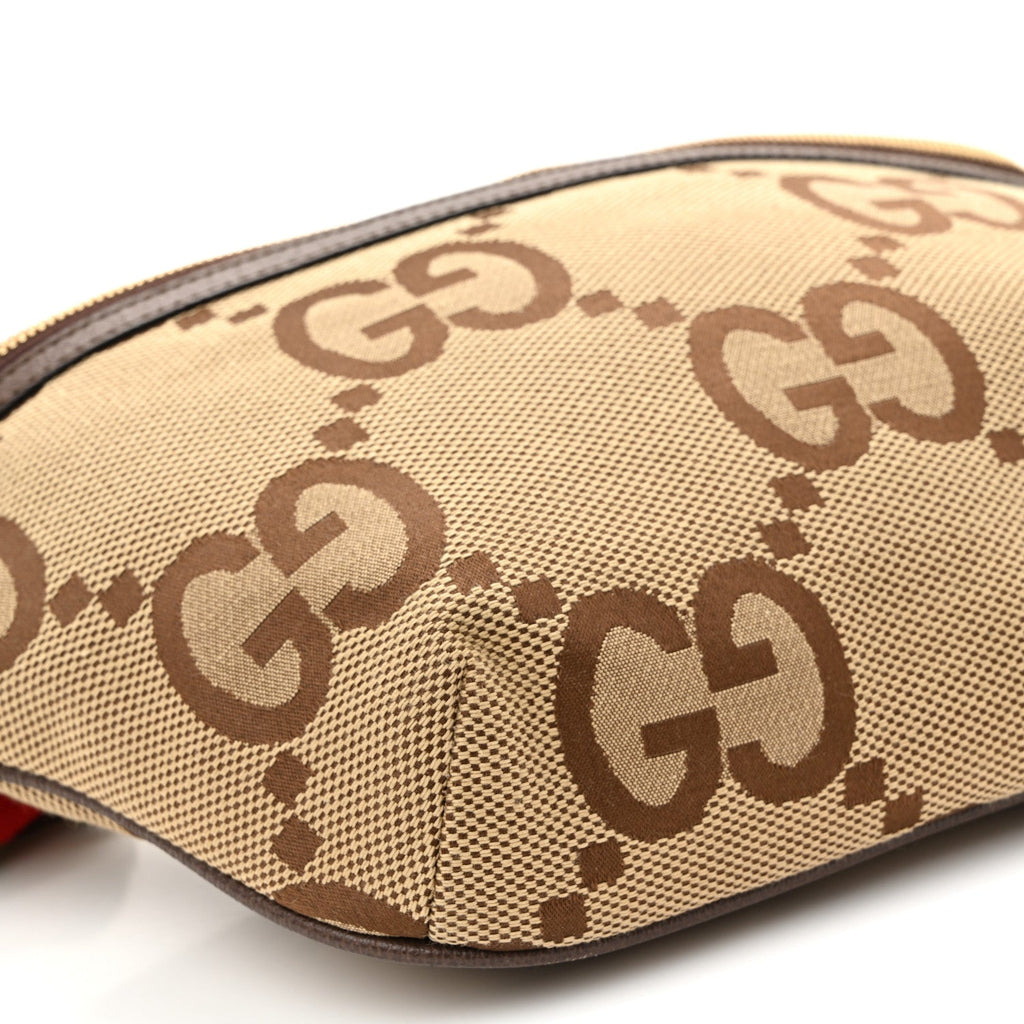 Monogram Jumbo GG Textured Dollar Calfskin Web Belt Bag Camel Ebony New Acero