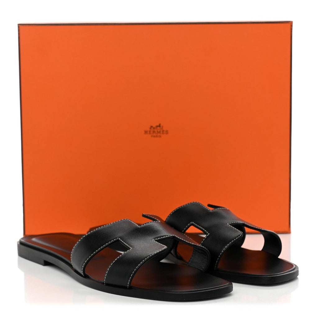 Box Calfskin Oran Sandals 41 Black
